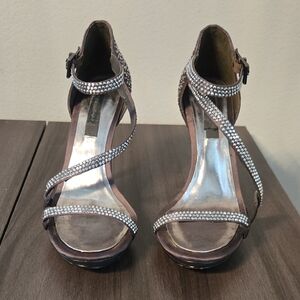 Vero Cuoio Brown Rhinestone Strappy Heels